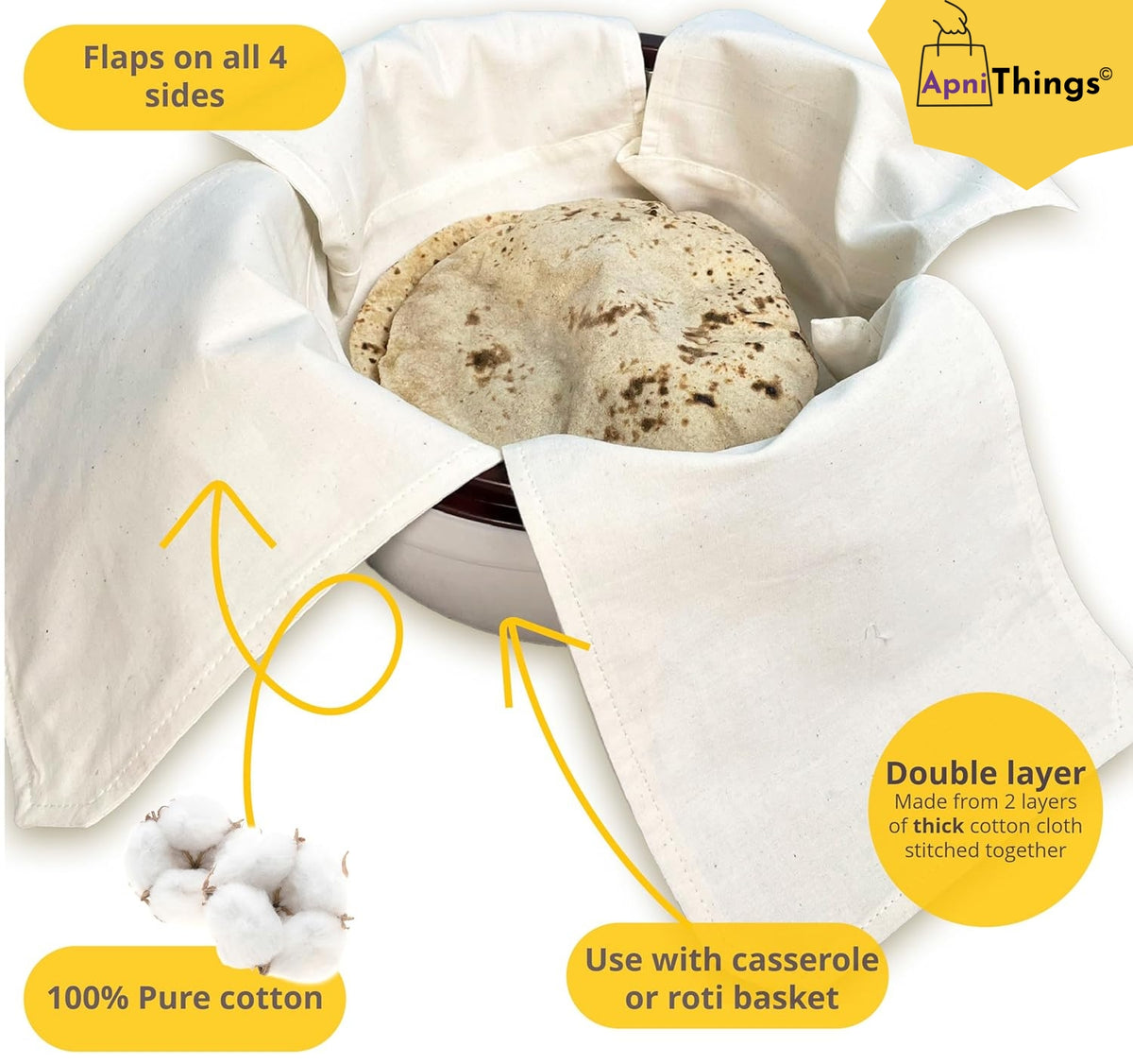 Premium Cotton Double Layer Roti Clothes Wrap with Flaps
