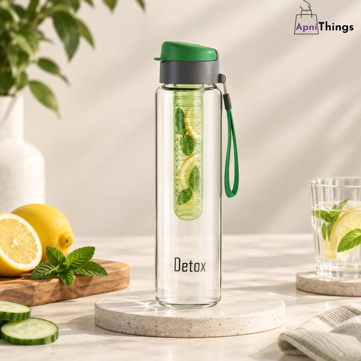 Premium Glass Detox Water Bottle with Fruit Infuser – 750ml