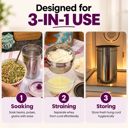 Stainless Steel Hung Curd & Greek Yogurt Maker -1000ML