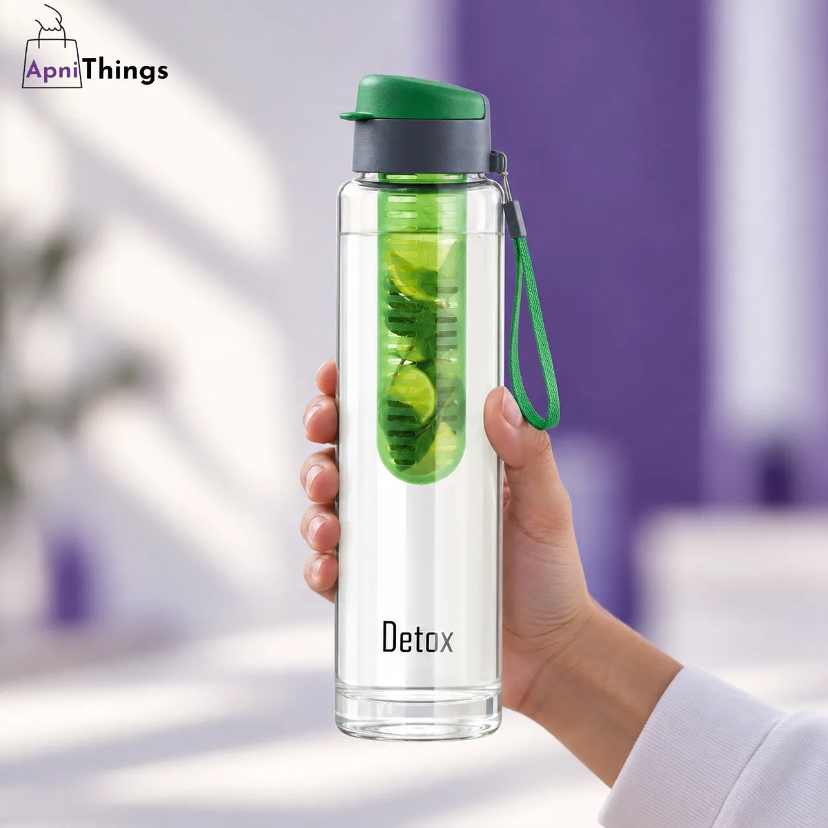 Premium Glass Detox Water Bottle with Fruit Infuser – 750ml