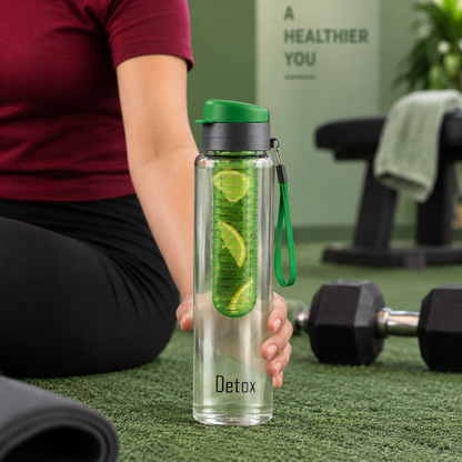 Premium Glass Detox Water Bottle with Fruit Infuser – 750ml