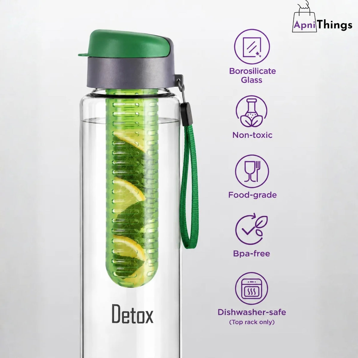 Premium Glass Detox Water Bottle with Fruit Infuser – 750ml