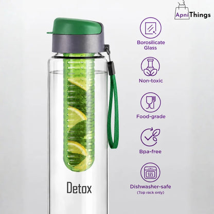 Premium Glass Detox Water Bottle with Fruit Infuser – 750ml
