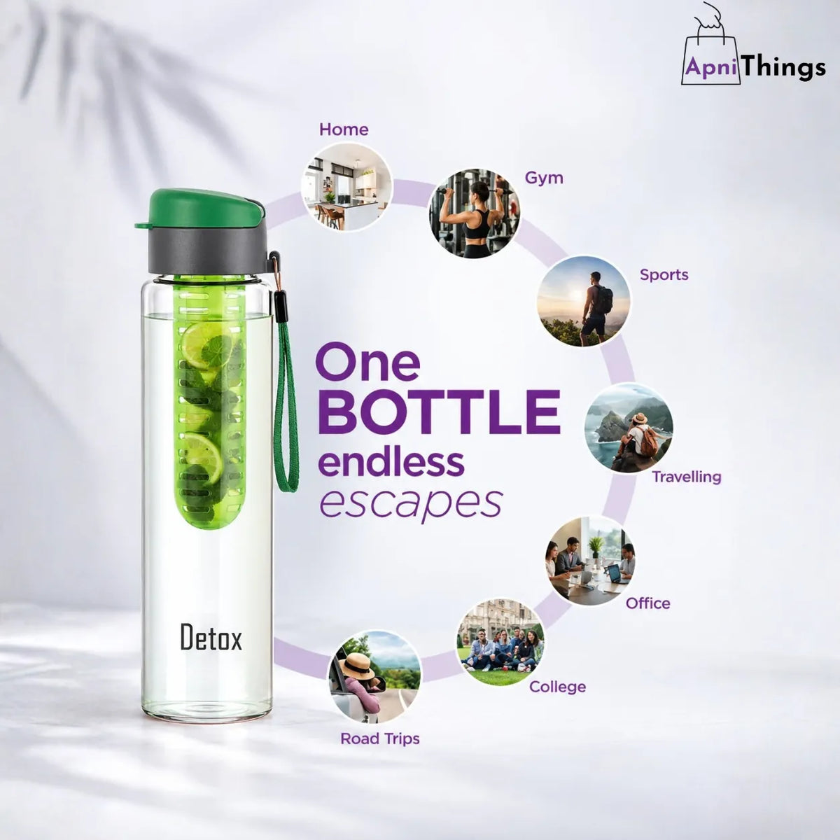 Premium Glass Detox Water Bottle with Fruit Infuser – 750ml