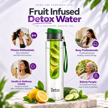 Premium Glass Detox Water Bottle with Fruit Infuser – 750ml