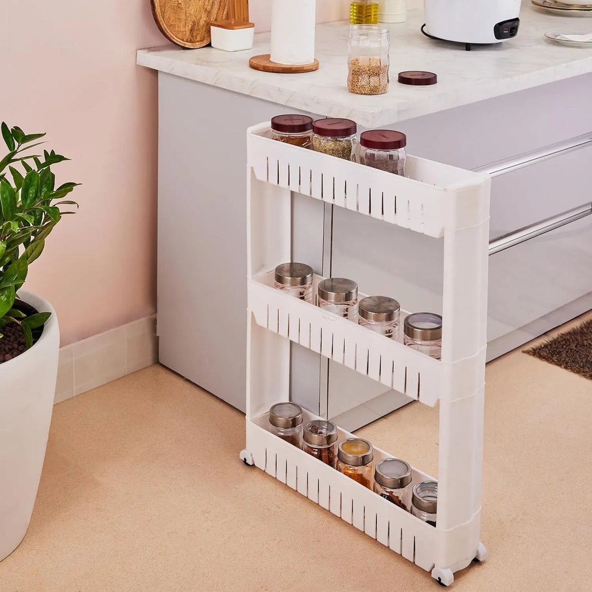 3 Tier Ultra Slim Rolling Storage Rack Organizer