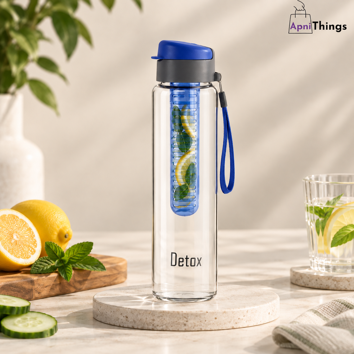 Premium Glass Detox Water Bottle with Fruit Infuser – 750ml