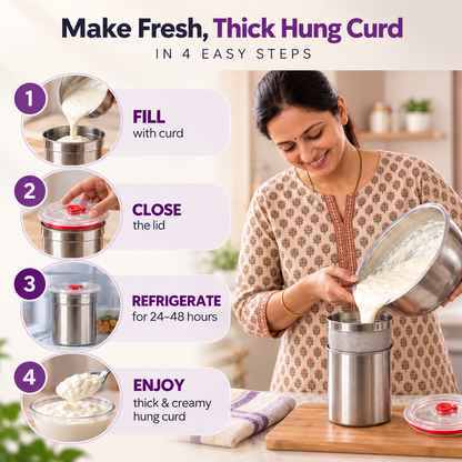 Stainless Steel Hung Curd & Greek Yogurt Maker -1000ML