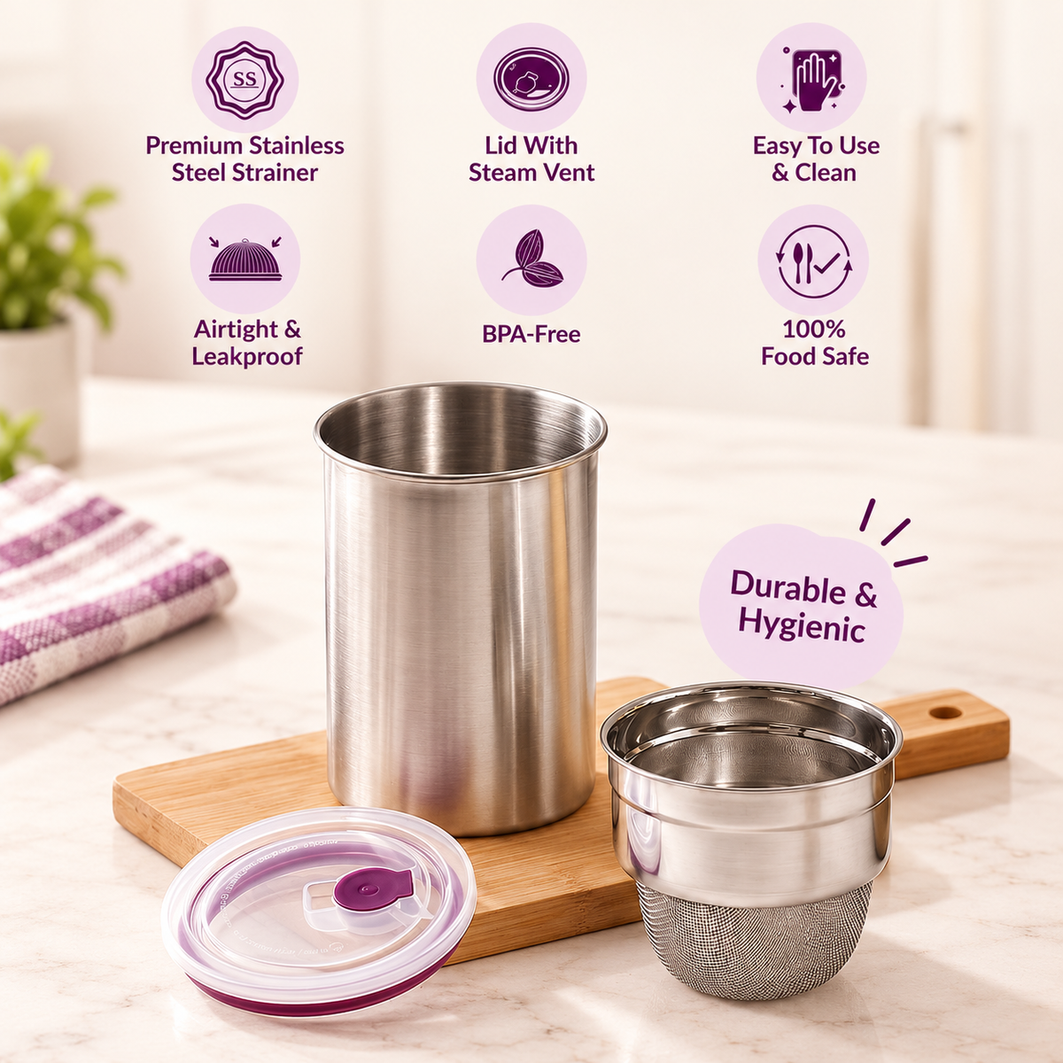 Stainless Steel Hung Curd & Greek Yogurt Maker -1000ML