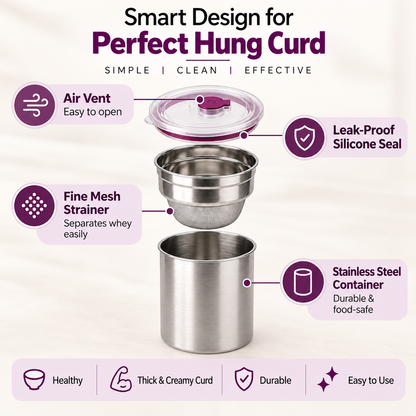 Stainless Steel Hung Curd & Greek Yogurt Maker -1000ML
